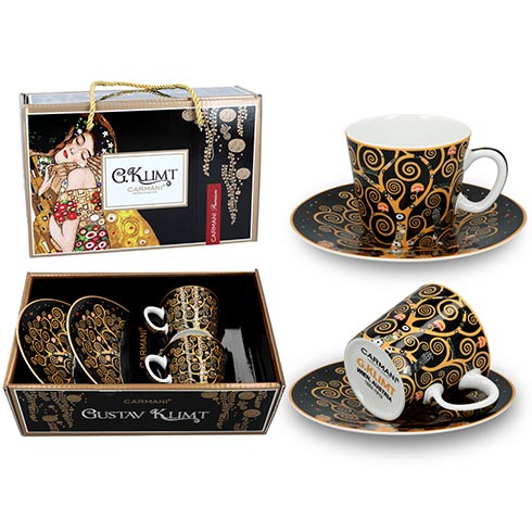 Carmani Porcelan | Carmani Set 2 soljice sa tacnom za espreso Gustav Klimt Tree of Life 100ml