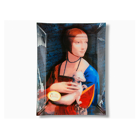 Carmani Staklo | Carmani dekorativni tanjir Leonardo da Vinci Dama sa lasicom 24x32