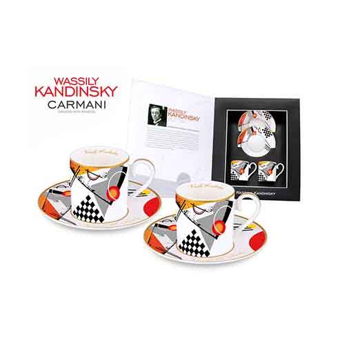 Carmani Porcelan | Kandinsky set za espresso Orange dve šolje i tacne