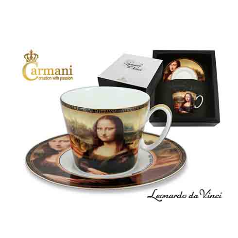 Carmani Porcelan | Leonardo da Vinci šolja sa tacnom Mona Lisa 