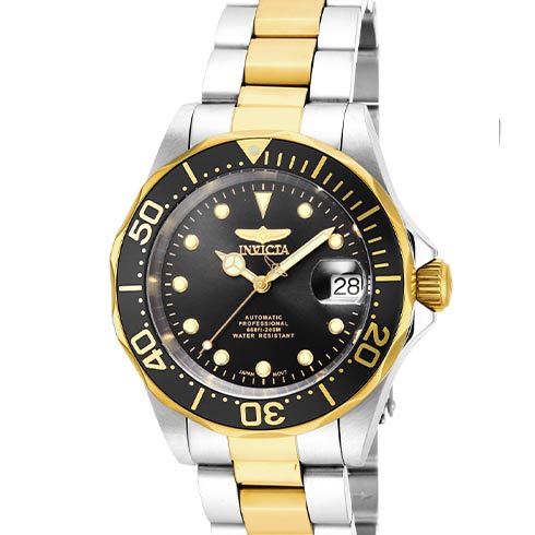 INVICTA Automatski | Invicta sat Pro Diver Men 40mm Stainless Steel Gold + Steel Black dial NH35A Automatic