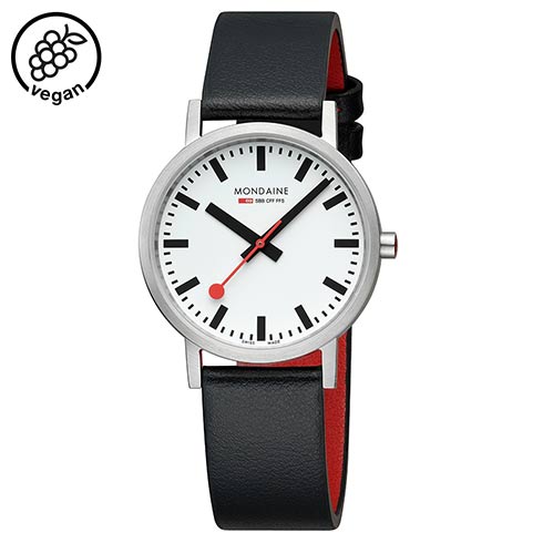 Mondaine Švajcarski satovi | Mondaine sat Classic crna vegan koza od grozdja 36mm